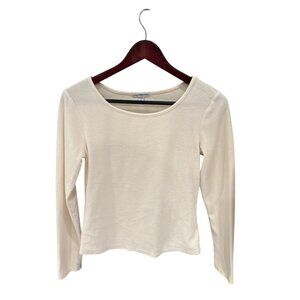 James Perse Womens Long Sleeve Cream Top Size 2 Lightweight Cotton Blend
